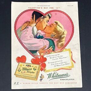 Whitman's Chocolates Original Print Vintage Advertisement Valentine's Day